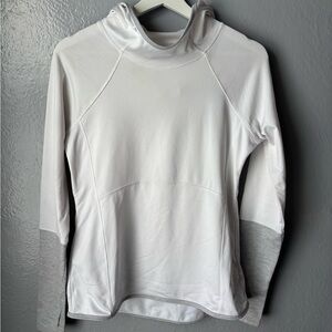 Layer 8  Small. Hoodie white with‎ grey trim Insulated performance long sleeve.